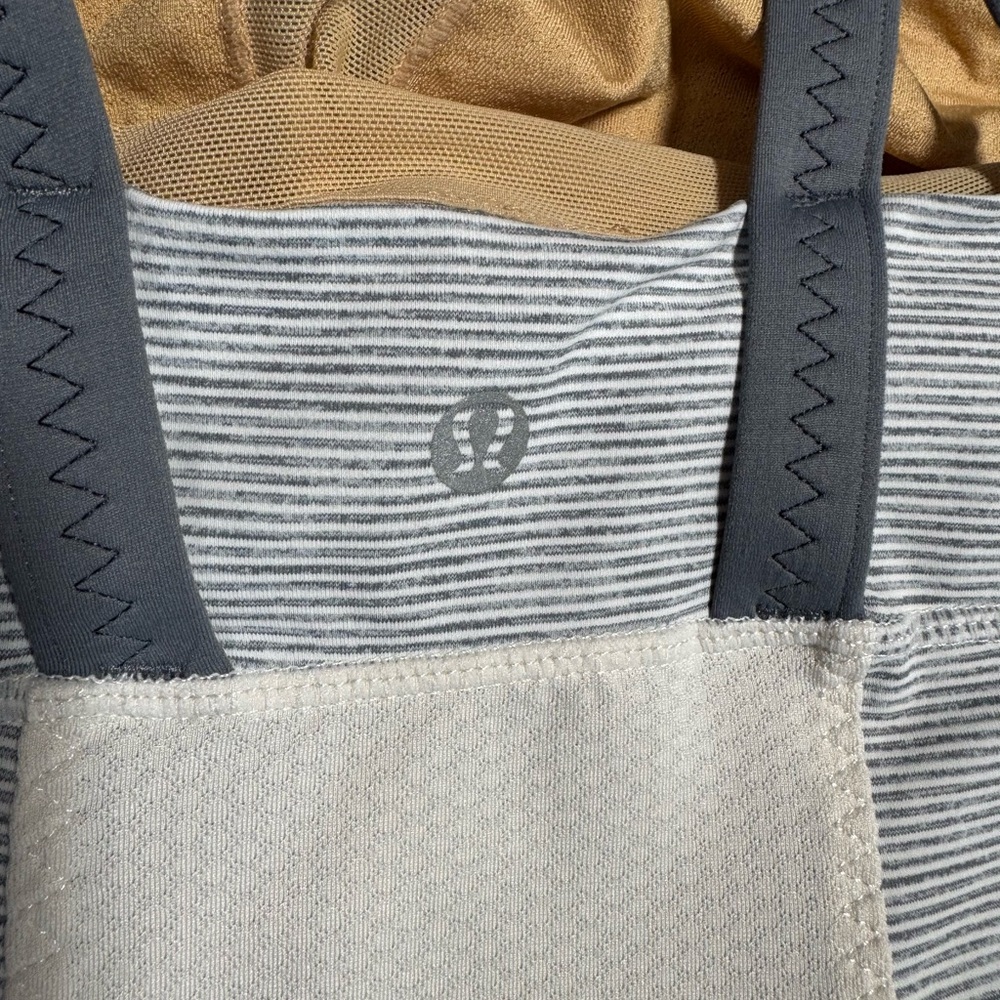 lululemon athletica Gray/White Striped Tank Top used great shape no inserts - Picture 3 of 5
